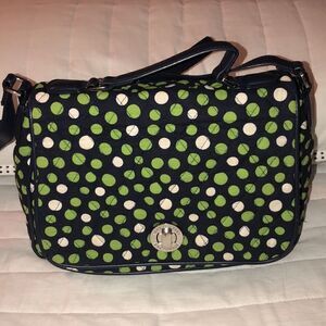 Vera Bradley Lucky You Navy Green & White Polka Quilted Leather Combo Crossbody